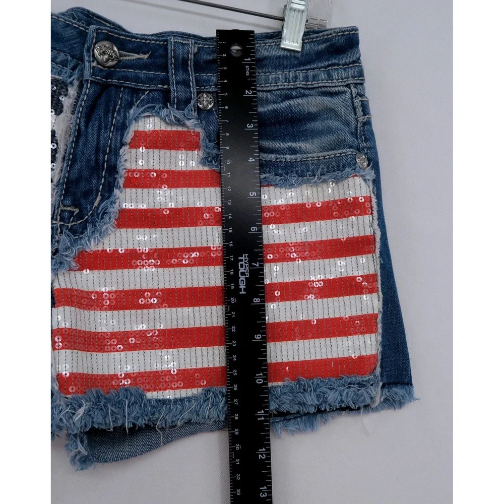 Miss Me Signature Americana Sequin Flag Denim Shorts Blue 29